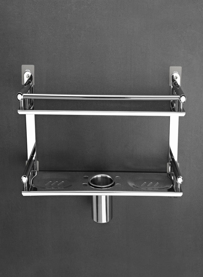 ARQUIN Bathroom Shelf and Rack | 304 Stainless Steel 2 Layer Wall Mounted Bathroom Storage Shelves Washroom Basin | Double Soap Dish and Tumbler Holder Soap Holder Bathroom Accessories - Image 5